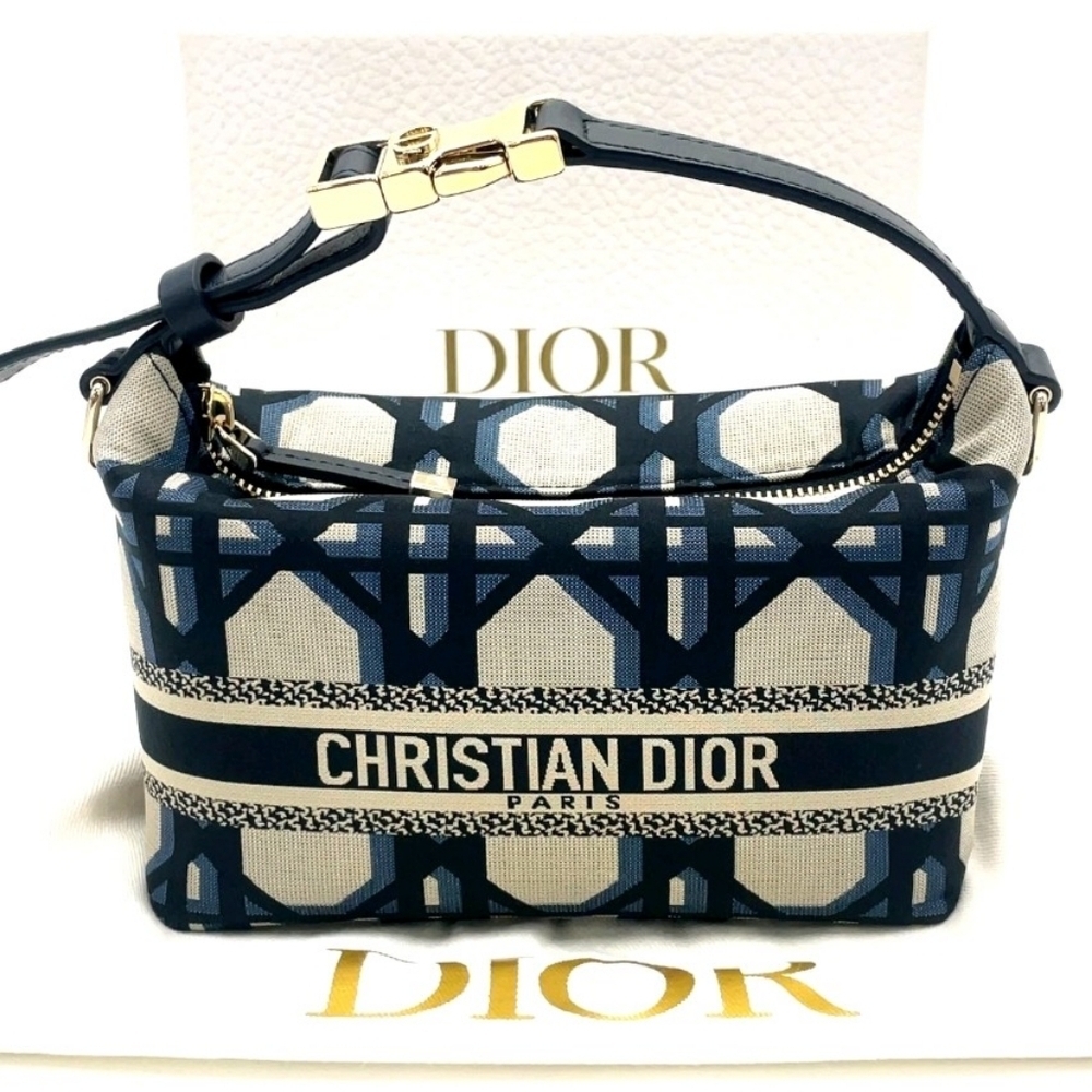 Authentic Christian Dior DiorTravel Nomad Pouch Small Blue Macrocannage Canvas - Picture 2 of 16